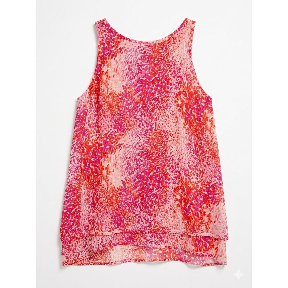 Violet + Claire Pink Red Pointillist Tiered Chiffon Tank Blouse Size Medium
